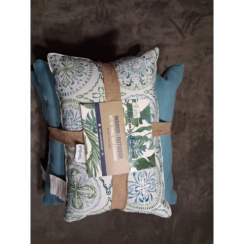 Tommy Bahama Outdoor 3 Pillow Set Blue Medallion Watercolor Patio Easter NWT